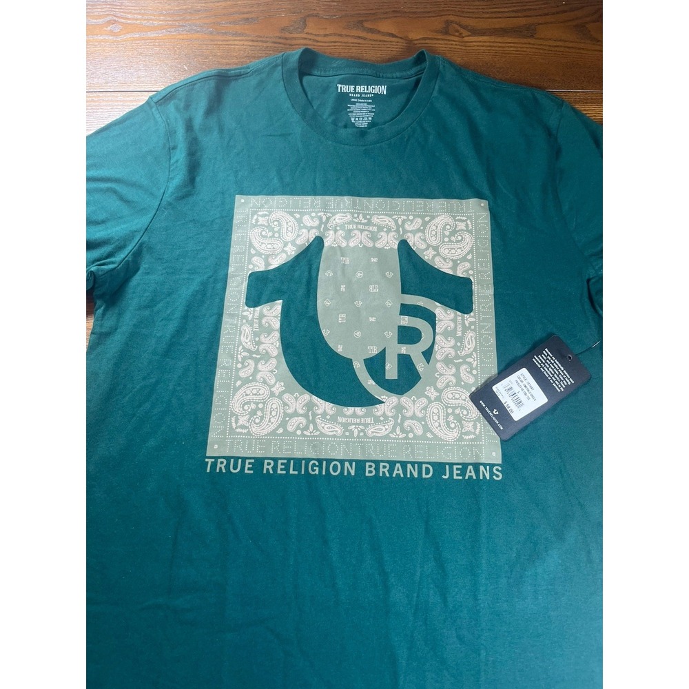NEW True Religion Men's Green Paisley HS Logo Graphic T Shirt Size Large NWT